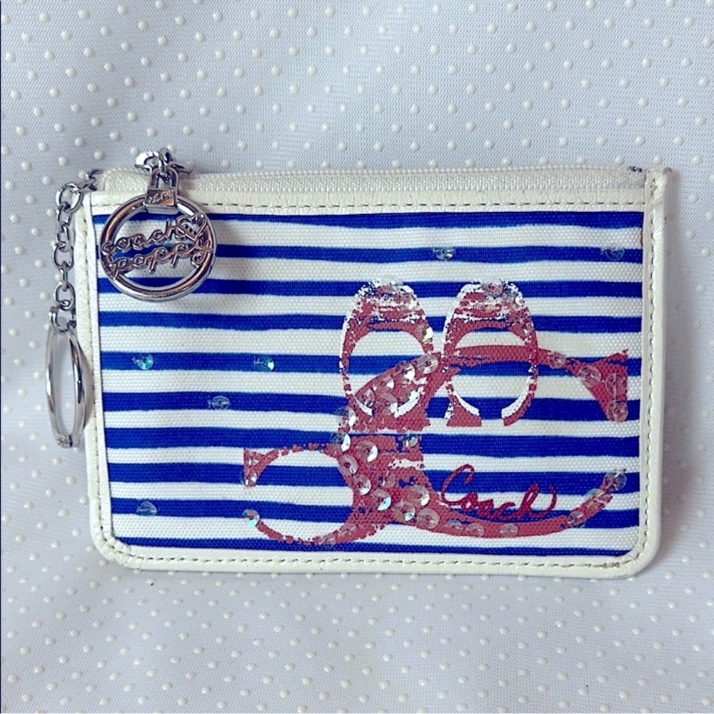 Coach POPPY Nautical Stripe card case keychain - Picture 1 of 8